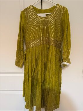 Olive Green Embellished Women's Dress Afghan traditional dress
